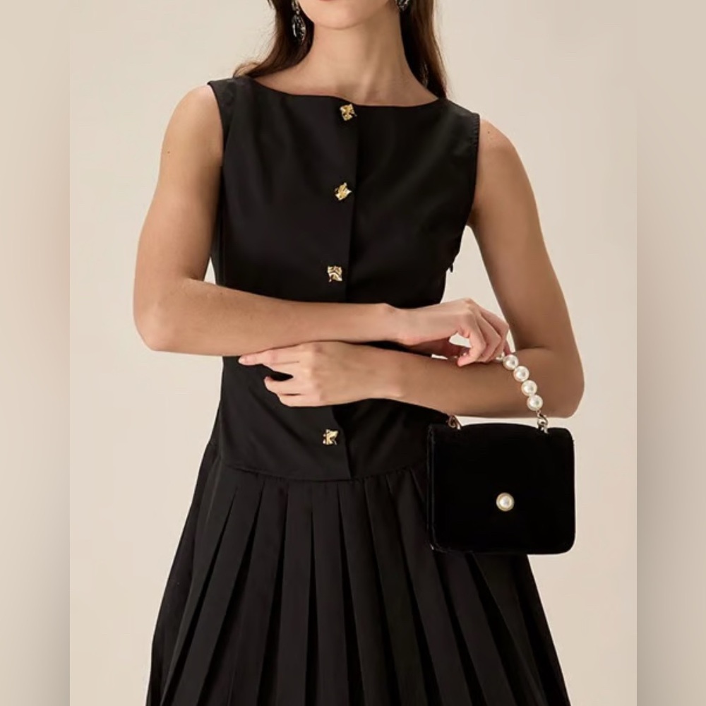 Rihoas Metal-Button Pleated Tank Dress